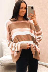 Multicolour Striped Knit Drop Shoulder Loose Sweater