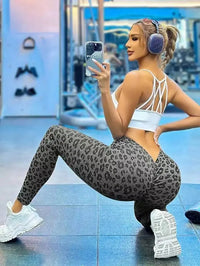 Women Leopard V Waist Leggings Semaless Slim Leggings Stretch High Waist Hip Liftting Sexy Yoga Tights Gym Running Sports Pants