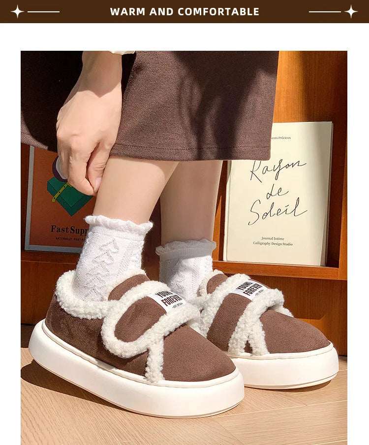 Warm Cotton Slippers Women Men Winter Platform Shoes Soft Plush Thick Sole Couples Indoor Home Floor Footwear With Heels