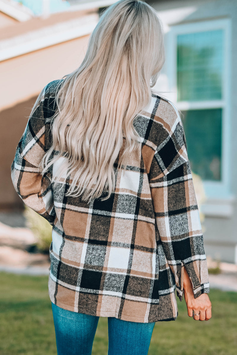 Green Plaid Print Buttoned Shirt Jacket