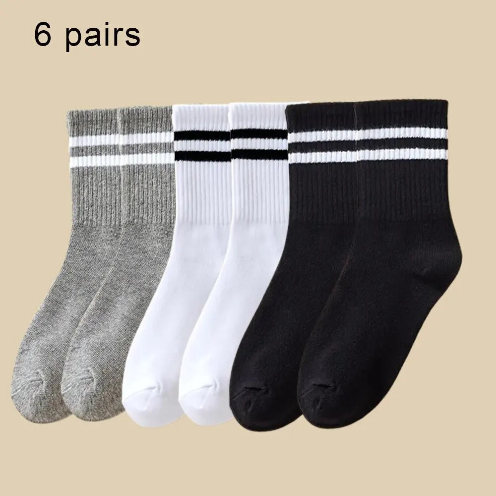 6/12 Pairs Women Mid Socks Solid Color Breathable Comfortable In Autumn Winter Sweat Absorbing High-Quality Casual Socks Sports