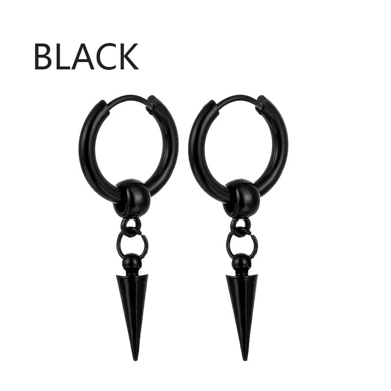 1 Pairs Punk Stainless Steel Stud Earrings Black Earrings Set For Men Women Vintage Hip Hop Piercing Ear Jewelry Accessories