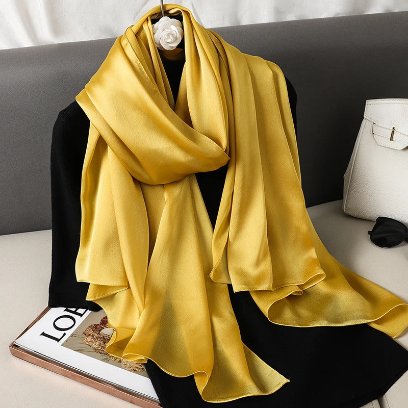 Foulard Silk Scarf Shawls Lady Bufanda Elegant Solid Scarves Women Sping Pashmina Hijab Wraps Female Beach Stoles 2024 Luxury