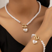 2 Pieces Of Women's Creative Pearl Love Necklace With Bracelet Jewelry Set For Weddings, Banquets, Parties, Festivals, Gifts8162