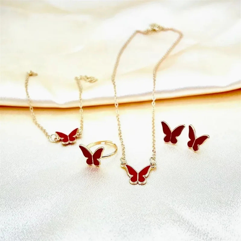 Romantic Butterfly Jewelry Sets Crystal Acrylic Bracelet Ring Necklace Earring Set for Women Wedding Dinner Dress Accessories