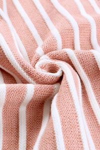 Pink Striped Textured Long Sleeve Knit Sweater