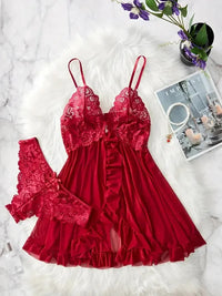 Women Nightdress Sexy Lace Chemise Bow Nightgown Sleepwear Mini Dress V Neck Full Slip Babydoll Lingerie Sleepwear & Dresses