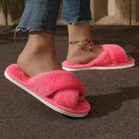 CrissCross Band Plush House Slippers for Women Open Toe Soft Sole Fuzzy Home Shoes Woman Winter Cozy Warm Indoor Floor Slippers