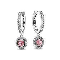 2024 Valentine's Day 925 Silver Plated Red Sapphire Earrings Pink Round Sparkling Earrings Pandor Exquisite Jewelry Ladies