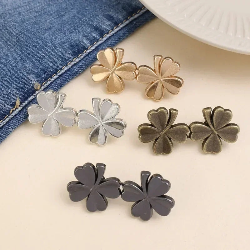 Cute Four-leaf Clover Waist Buckle Removable Nail-free Metal Jeans Pants Clips Buttons Pins DIY Waist Tightener Clothing Buckles