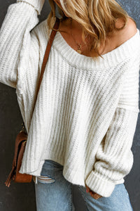 Khaki Ribbed Knit Round Neck Slouchy Chunky Sweater