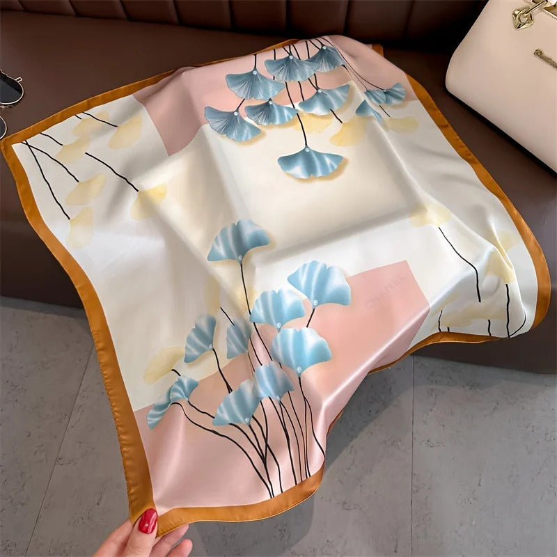 Luxury Print Spring Neck Tie Shawl 2024 Silk Square Scarf Women Wraps Female 70cm Hair Hand Wrist Headkercheif Hijab Bandana