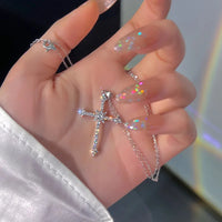 Fashion Women Crystal Zircon Cross Pendant Necklace for Women Girl Crystal Chain Necklace Punk Party Jewelry