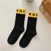 Contrast Color Socks Alphabet Print Sports Fashion Socks Pure Cotton Comfortable Soft Thin Breathable Casual