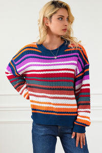 Stripe Boho Fashion Drop Shoulder Baggy Sweater