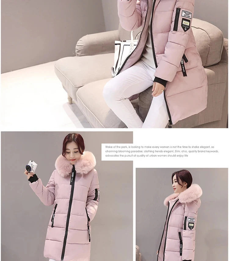 2024 Winter Women Parka Coats Long Cotton Casual Fur Hooded Jackets Thick Warm Slim-fit Jacket Female Overcoat Clothing