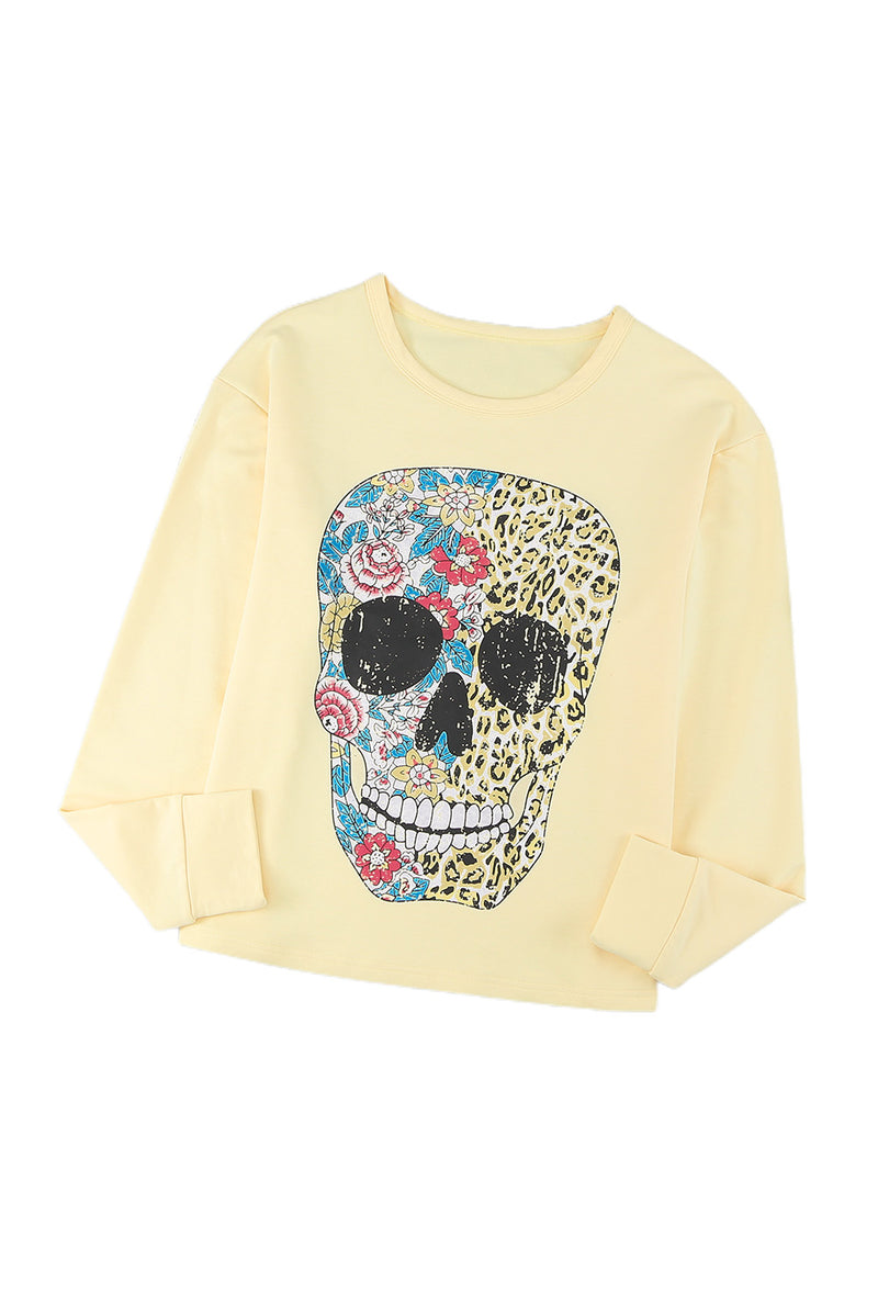 Antique Leopard Flower Skull Halloween Graphic Top