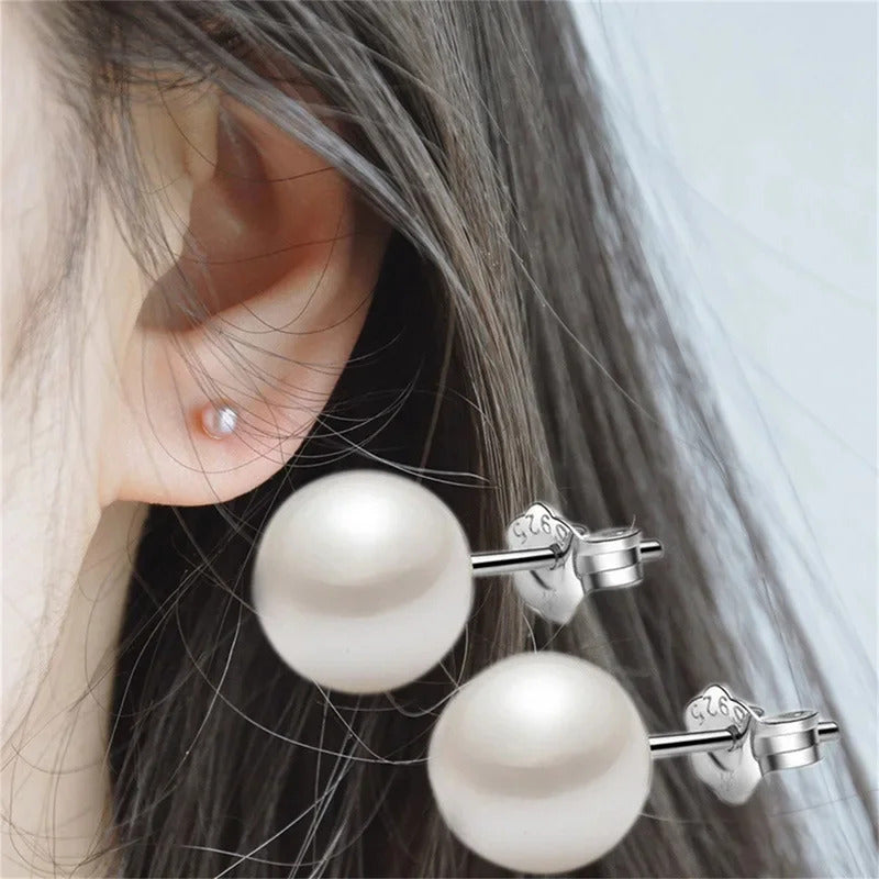 925 Sterling Silver 6mm/8mm/10mm Freshwater Cultured Pearl Button Ball Stud Earrings For Women As Best Gifts Jewerly