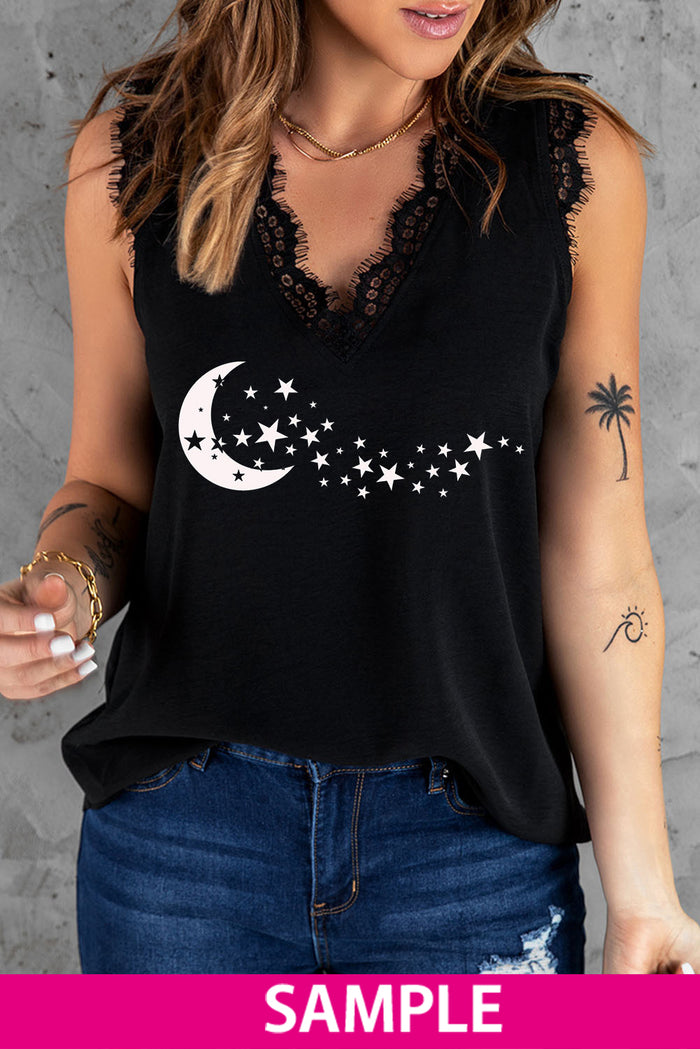 Blank Apparel - Black Sleeveless Eyelash Lace V Neck Tank Top