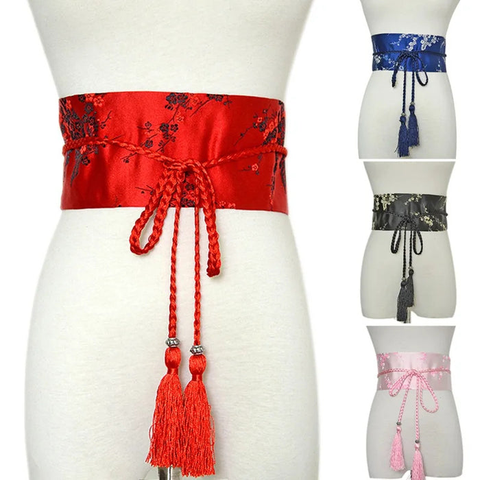 Fashion Floral Printed Luxury Bowknot Kimono Belt Wide Waist Band Corset Cummerbands Corset Waistband