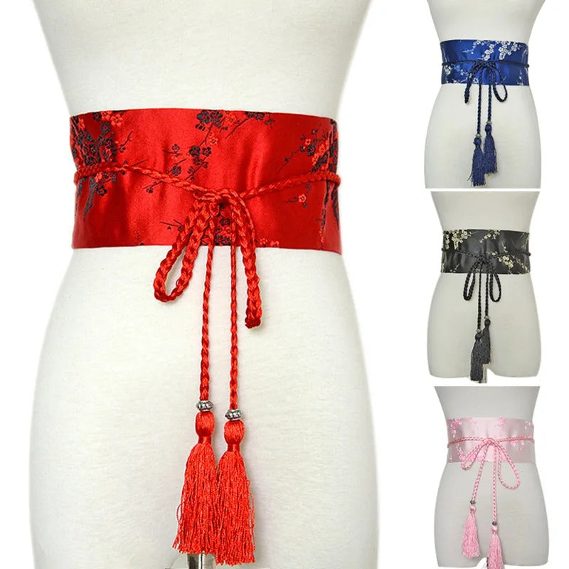 Fashion Floral Printed Luxury Bowknot Kimono Belt Wide Waist Band Corset Cummerbands Corset Waistband