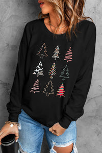 Black Christmas Tree Graphic Print Crew Neck Sweatshirt