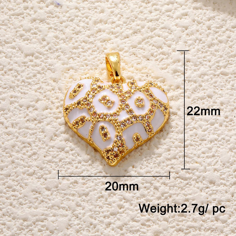 BenS Leopard Pattern Heart Pendant Enamel Dripping oil charms for DIY handmade Necklace Jewelry accessories wholesale P17