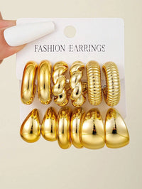 12pcs/Set Classic Fashion Twist C Shape Tear Drop Design Women's Gold-Color Earrings For Daily Workplace And Party Outfits 2024