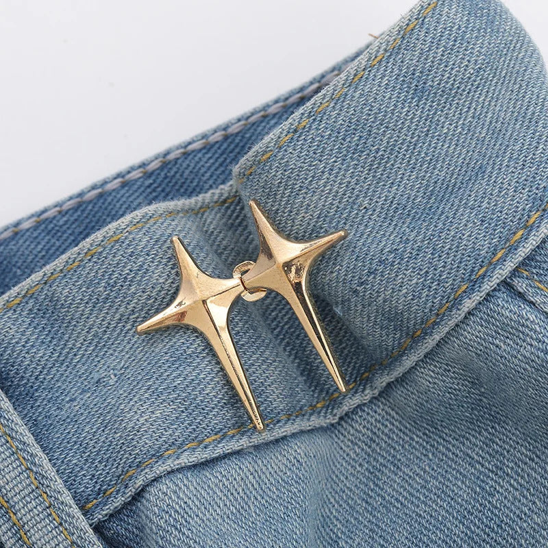 4Set Cross Star Metal Jeans Button Snaps Detachable Pants Clips Buttons Pins DIY Waist Tightener Clothing Buckles Sewing Tools