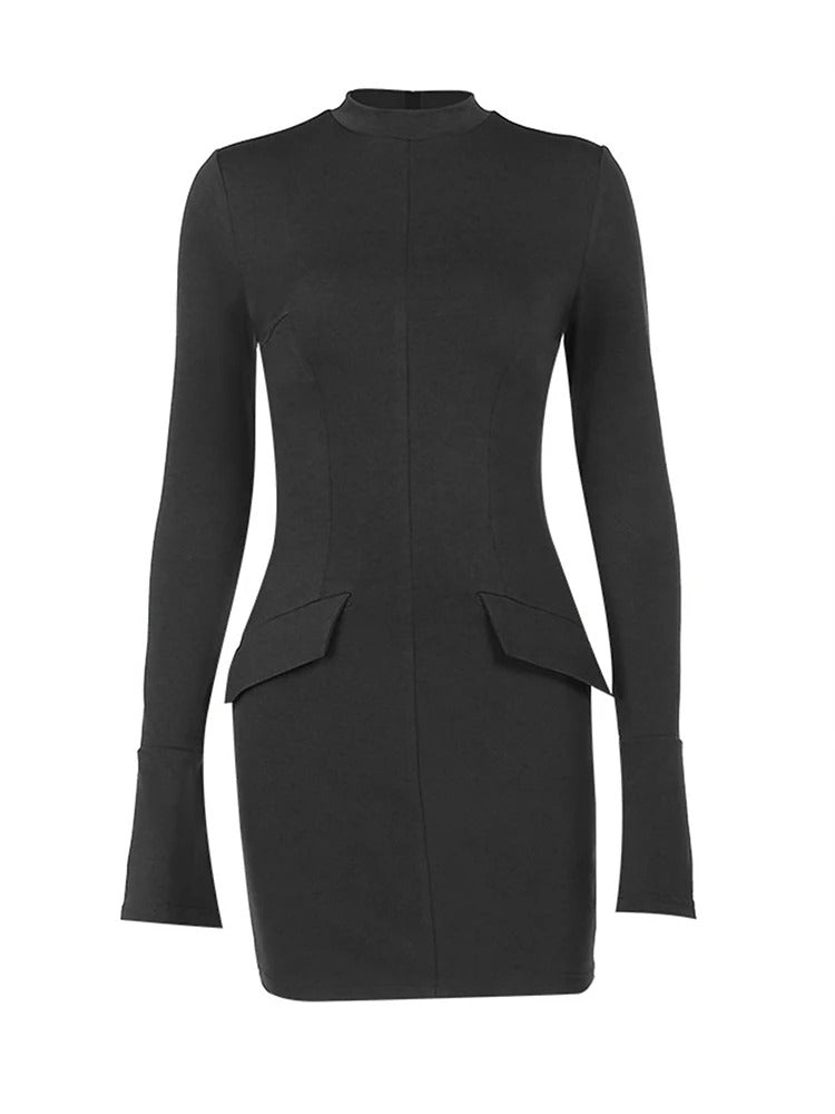 Autumn Office Lady Mini Dress Women Streetwear Long Sleeves Solid Sexy Bodycon Black Dress Casual Clubwear Elegant Party Dresses