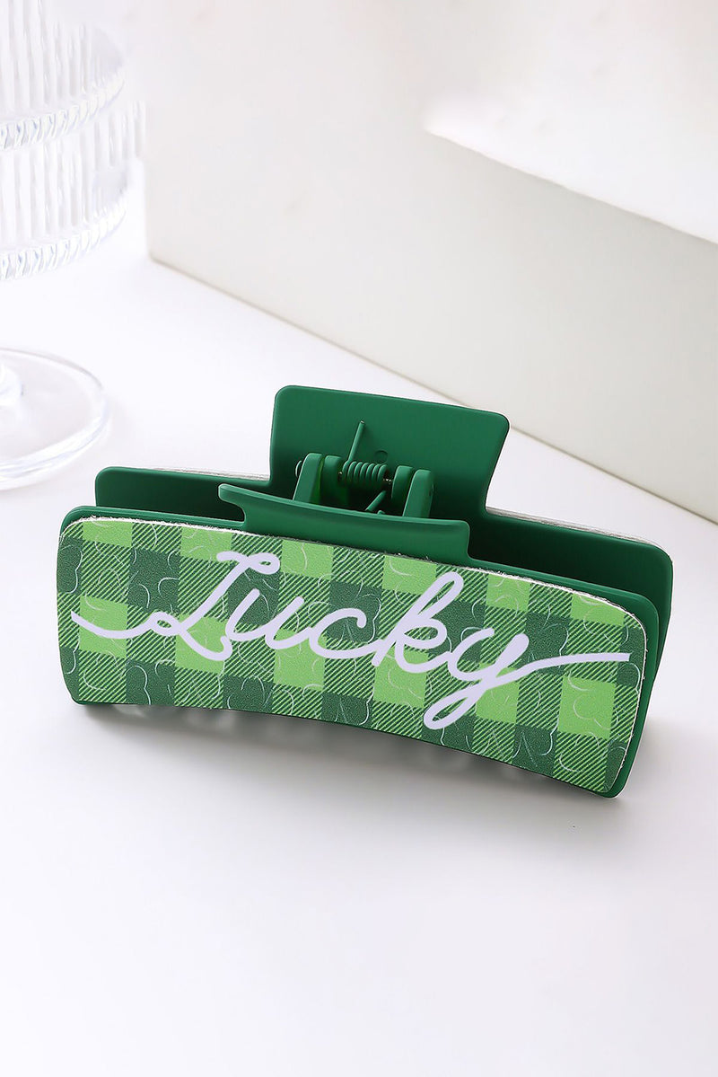 Dark Green St. Patricks Plaid Lucky Pattern Claw Clip