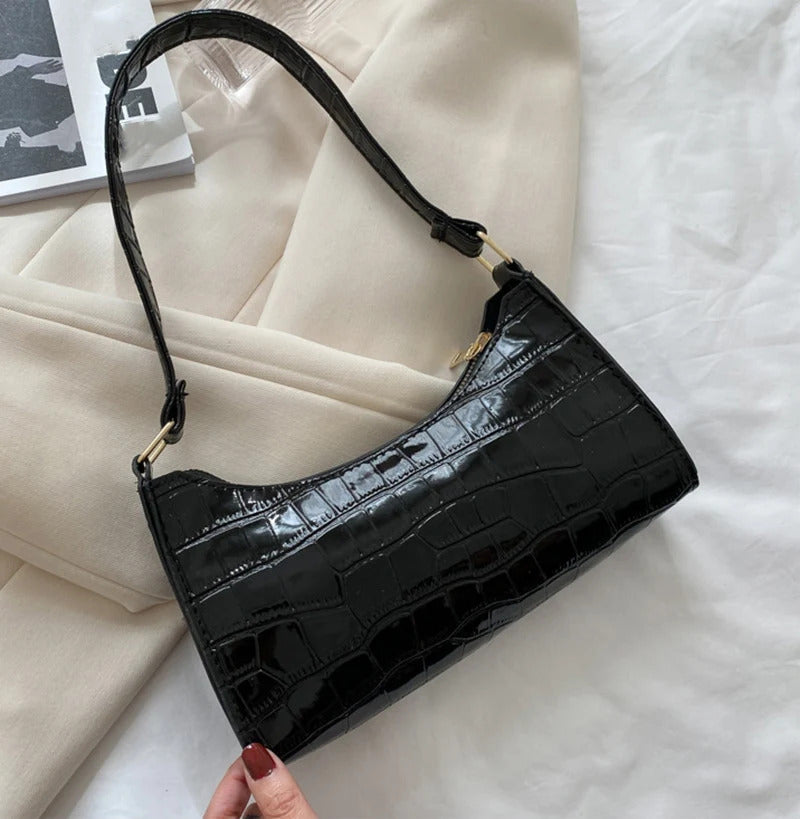 Fashion PU Leather Bags for Women Alligator Pattern Armpit Handbag Female Small Underarm Messenger Bag Purse