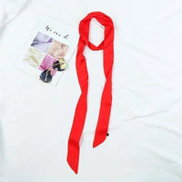 5X190CM Women Narrow Long Scarf Solid Color Chiffon Red Tie Black Bag Ribbon Headband Choker Streamer Lady Accessories