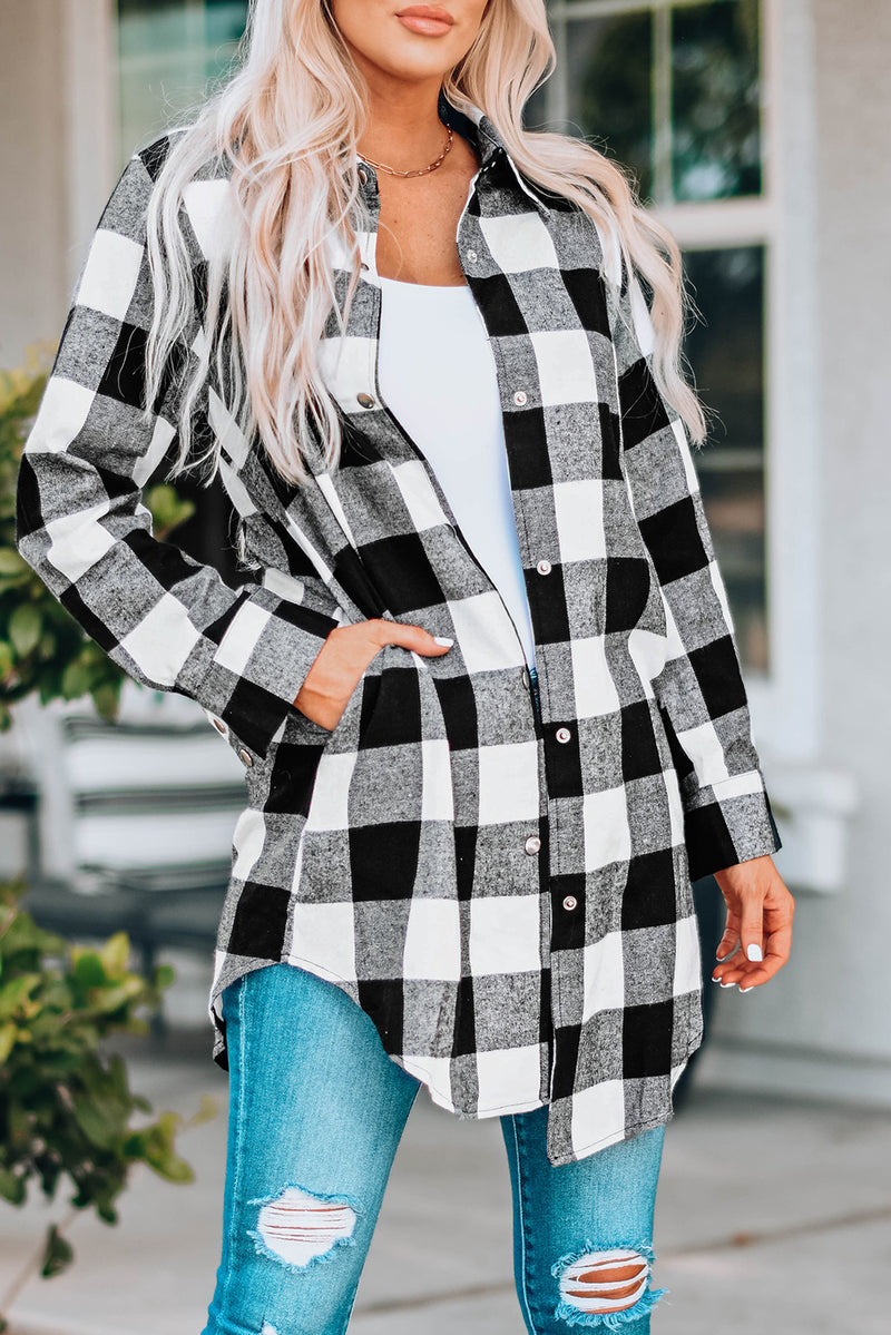 Blue Turn-down Collar Plaid Shirt Jacket