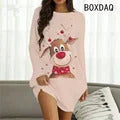 Ladies' Red Christmas Day Party Dress 3D Christmas Tree Pattern Printed Dress Big Size Autumn Long Sleeve O-Neck Casual Dresses