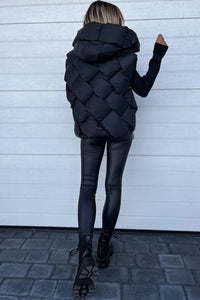 White Quilted Zipper Front Hooded Vest Coat