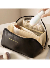 Women's PU leather pillow waterproof portable travel makeup bag, handheld makeup bag for women to carry