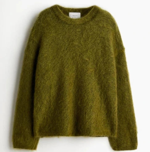 Casual Knitted Solid Sweater Women Fashion Thicken Green Loose O-Neck Long Sleeves Pullover 2024 Autumn Winter Warm Knitwear