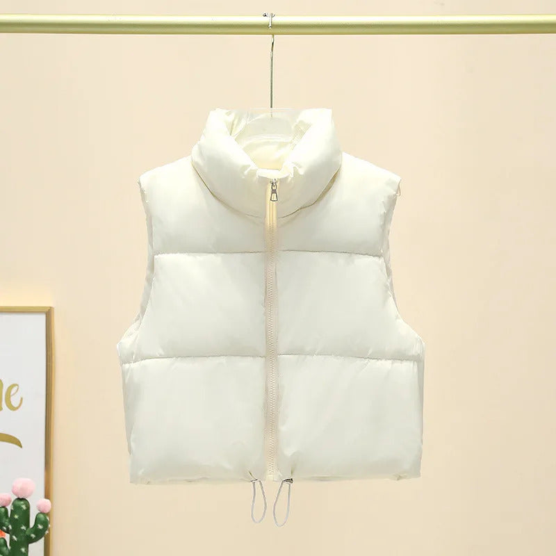 Women Autumn Winter Short Down Vest Stand Collar Warm Casual Elegant Sleeveless Coats Outdoor Quilted Travel Jackets Clothes