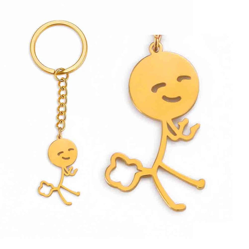 Skyrim Hip Hop Fxck You Funny Doodle Pendant Keychain Holder Stainless Steel Middle Finger Stickman Keyring Car Key Chains Gift