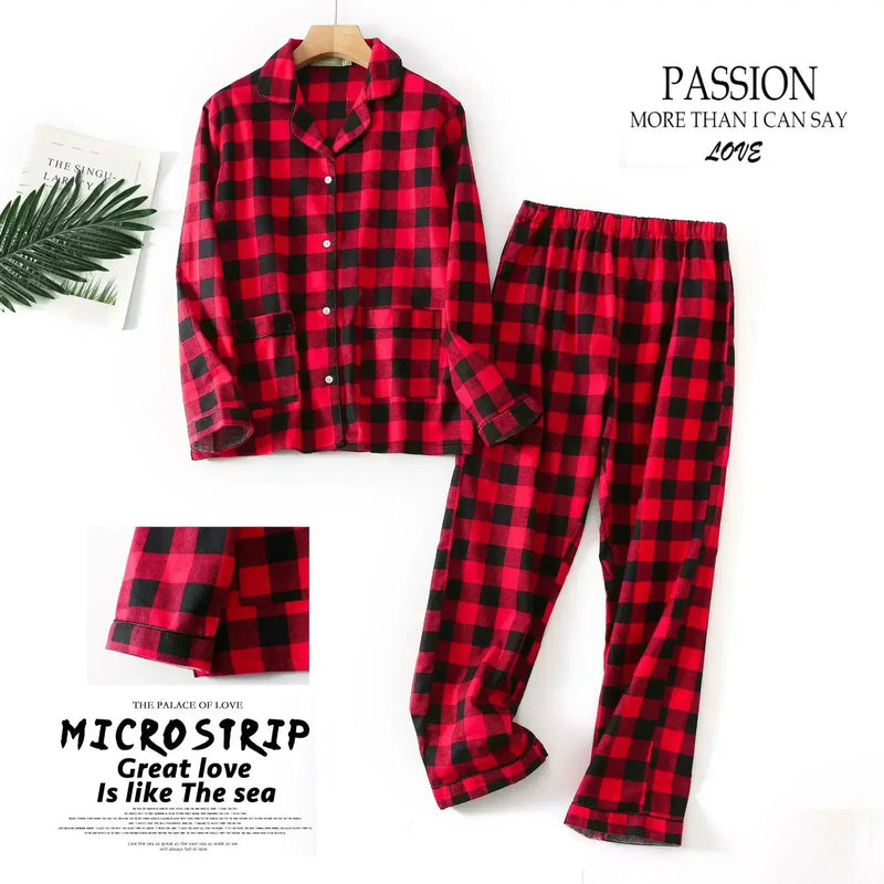 Women's Pajamas Plus Size S-XXXL Clothes Ladies Flannel Cotton Home Wear Suit Autumn Winter Pajamas Plaid Print Sleep Tops