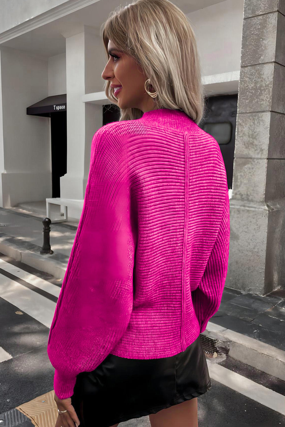 Rose Rib Knit Batwing Sleeve Sweater