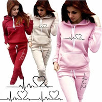 New Fun Heartbeat Line Printed Women's Sweatshirt Suit Hooded Pants Suit Women's Jogging Sweatshirt Two Piece Set