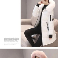 Women Winter Black Fur Collar Hooded Parka Fashion Letter Patch Zipper Pockets Long Jacket Elegant Slim Warm Thick Female Coats