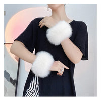 Natural Fox Fur Cuffs Wrist Arm Warmer Women Jacket Coat Sleeve Fur Triming Ladies Bracelet Real Fur Wristand Glove Snap Ring