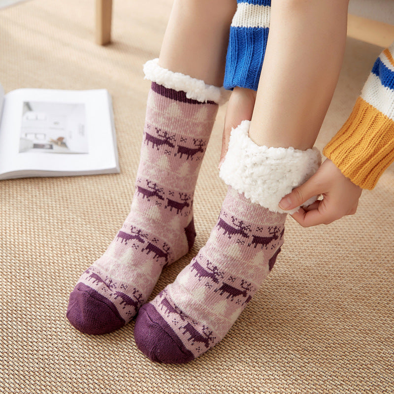 Winter Warm Socks Women penguin Plush Soft Female Non Grip Floor Slippers Short Sock Fuzzy Fluffy Deer Elk Bear Christmas Gift