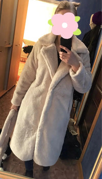 Winter Women High Quality Faux Rabbit Fur Coat Luxury Long Fur Coat Loose Lapel OverCoat Thick Warm Plus Size Female Plush Coats