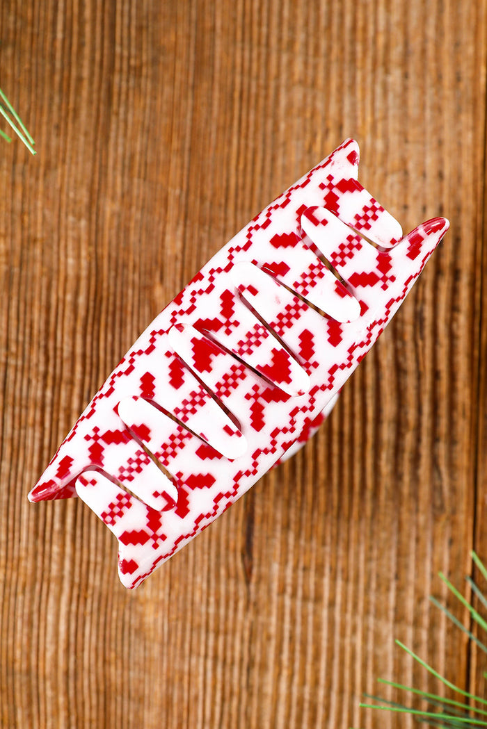 Red Christmas Pattern Print Hair Claw Clip