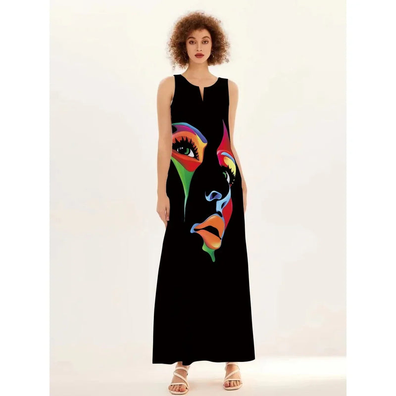 Women's summer Boho vintage maxi dress Women's pocket loose casual print A-line dresses