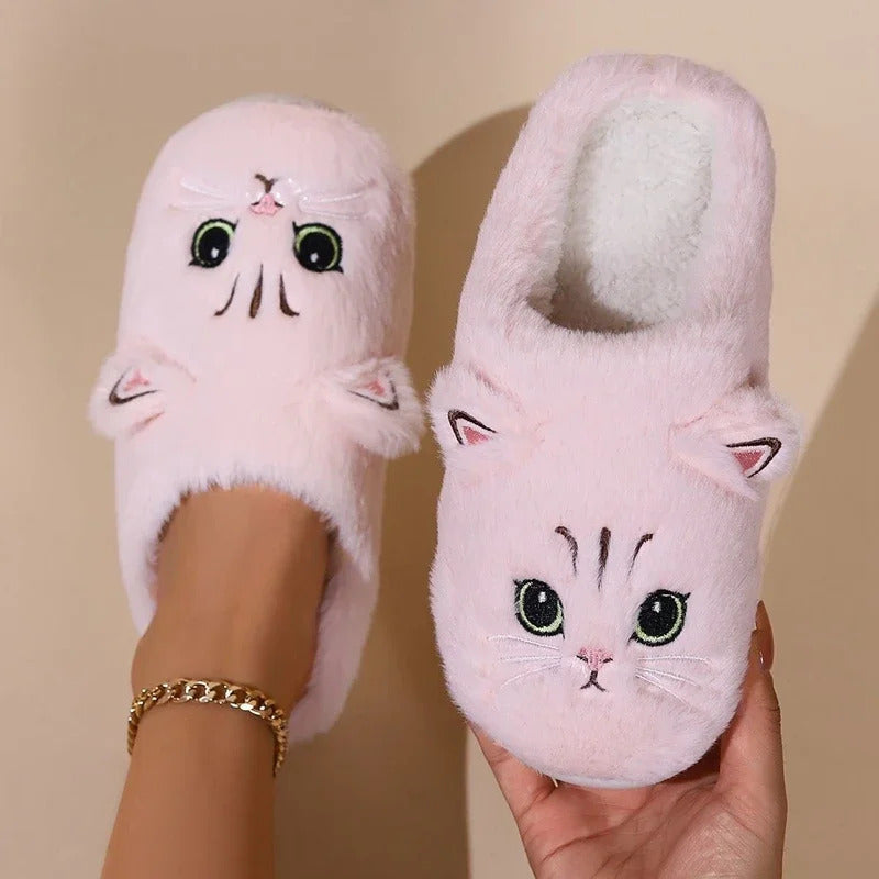 2024 New Cute Cat Slippers Fluffy Furry Women Home Slippers Men Winter Plush Slides Indoor Fuzzy Slippers Lovely Cotton Shoes